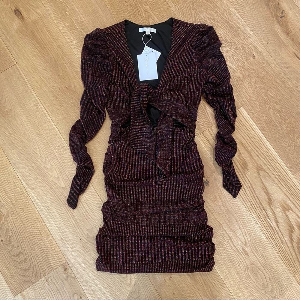 Wayf x Emma Rose Corvette Long Sleeve Ruched Mini Dress Red Black Sparkly